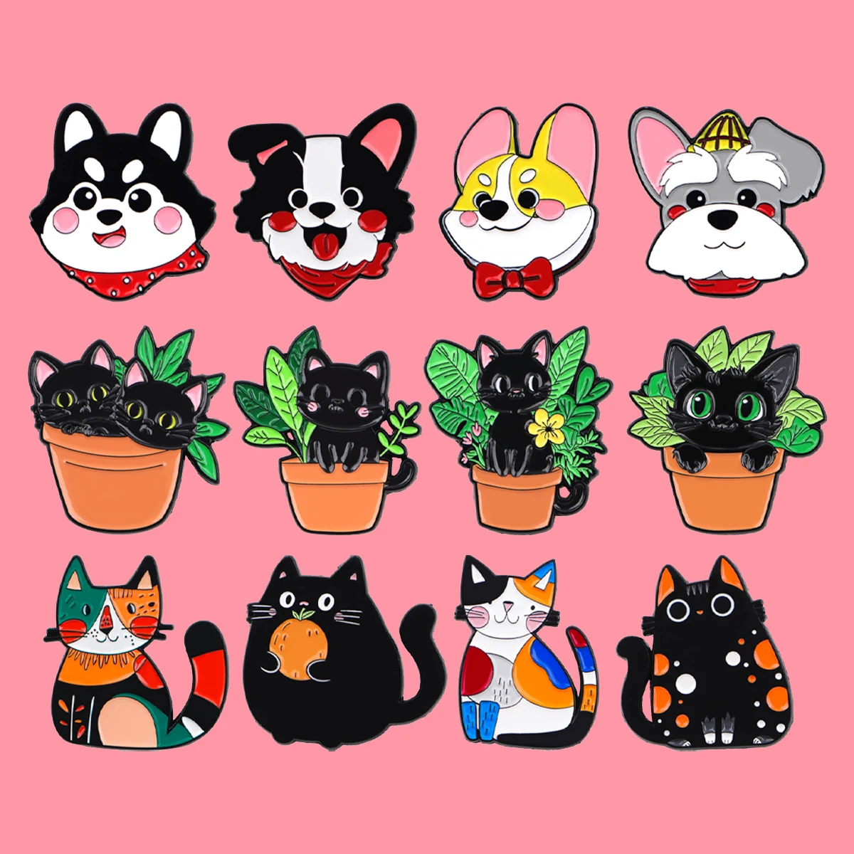 Niedliche schwarze Katzen Emaille Pins Tiere Haustier Hunde Brosche Anstecknadel Abzeichen auf Rucksack Kleidung Accessoires Modeschmuck Kindergeschenke Image