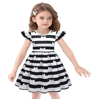 Mädchen Gestreiftes Cartoon Katze Partykleid Gabiy Puppenhaus Rüschenärmel Prinzessin Kleider Halloween Geburtstag Party Karneval Outfits Image