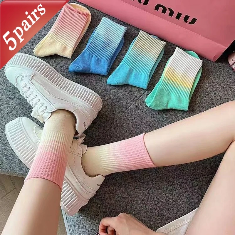 5-teiliges Damensocken-Set aus japanischem Dopamin, einfache, vielseitige Mittelrohrsocken, atmungsaktiv, schweißabsorbierend, bequeme Baumwollsocken Image