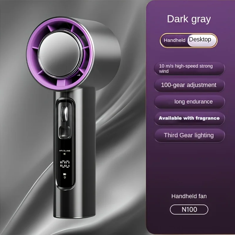 Hochgeschwindigkeits-Handventilator, 100 Geschwindigkeitseinstellungen, Batterieanzeige, LED-Taschenlampe, tragbarer kleiner Außenventilator mit wiederaufladbarem Akku Image