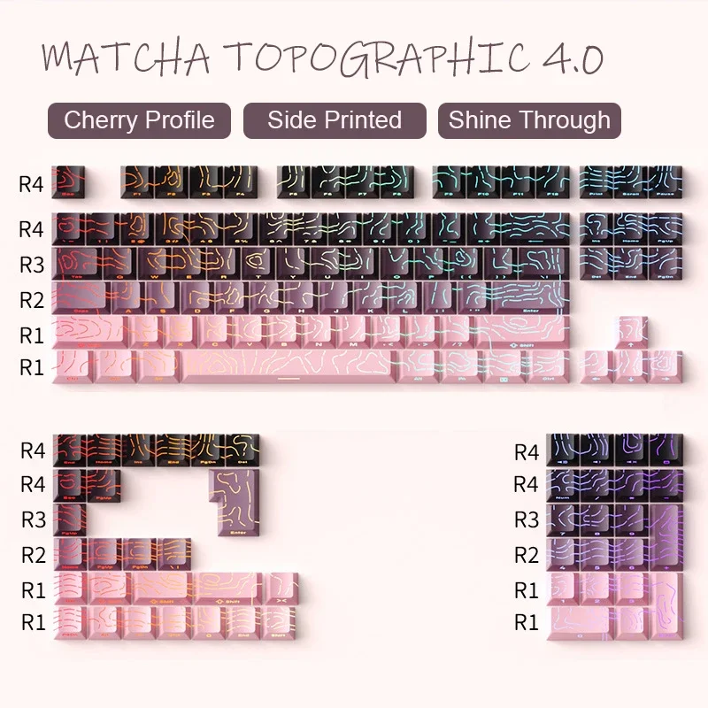 Cherry Profile PBT Double Shot Tastenkappen Blackberry Topographic 4.0 Side Print RGB-Tastenkappen mit Hintergrundbeleuchtung für MX Switches Gaming-Tastatur Image