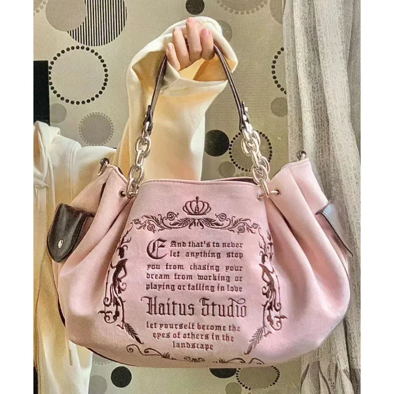 Stickerei Brief Tot Bag Frauen Neue In Große Kapazität Retro Gothic Handtasche Kostenloser Versand Nische Design Marke Weiche Umhängetasche Image