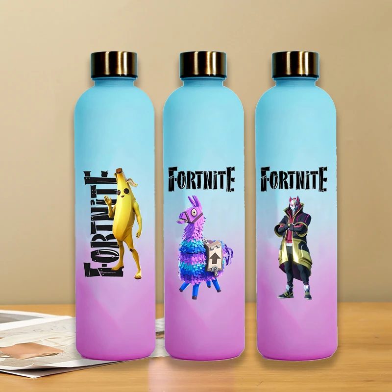 900 ml Fortnite's Wasserflasche zum Trinken, Cartoon-Anime, bedruckt, Festung, Nachtsportbecher mit Zeitmarkierung, tragbare Flaschen, Geschenk Image