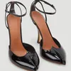 Dünne hochhackige Sandalen für Frühling und Sommer, neue flache Zehenpartie aus Lackleder, einzelne Schuhe, große, maßgeschneiderte Damenschuhe