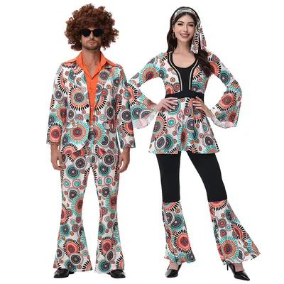 Halloween Party Disco Paare Hippie Kostüme Damen Herren 70er 80er Rock Disco Cosplay Outfits Festival Tanz Fantasia Kostüm Image