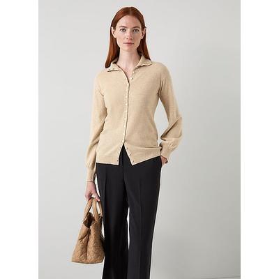 Alice Oatmeal Nude Tiny Button Up Sweater, Oatmeal