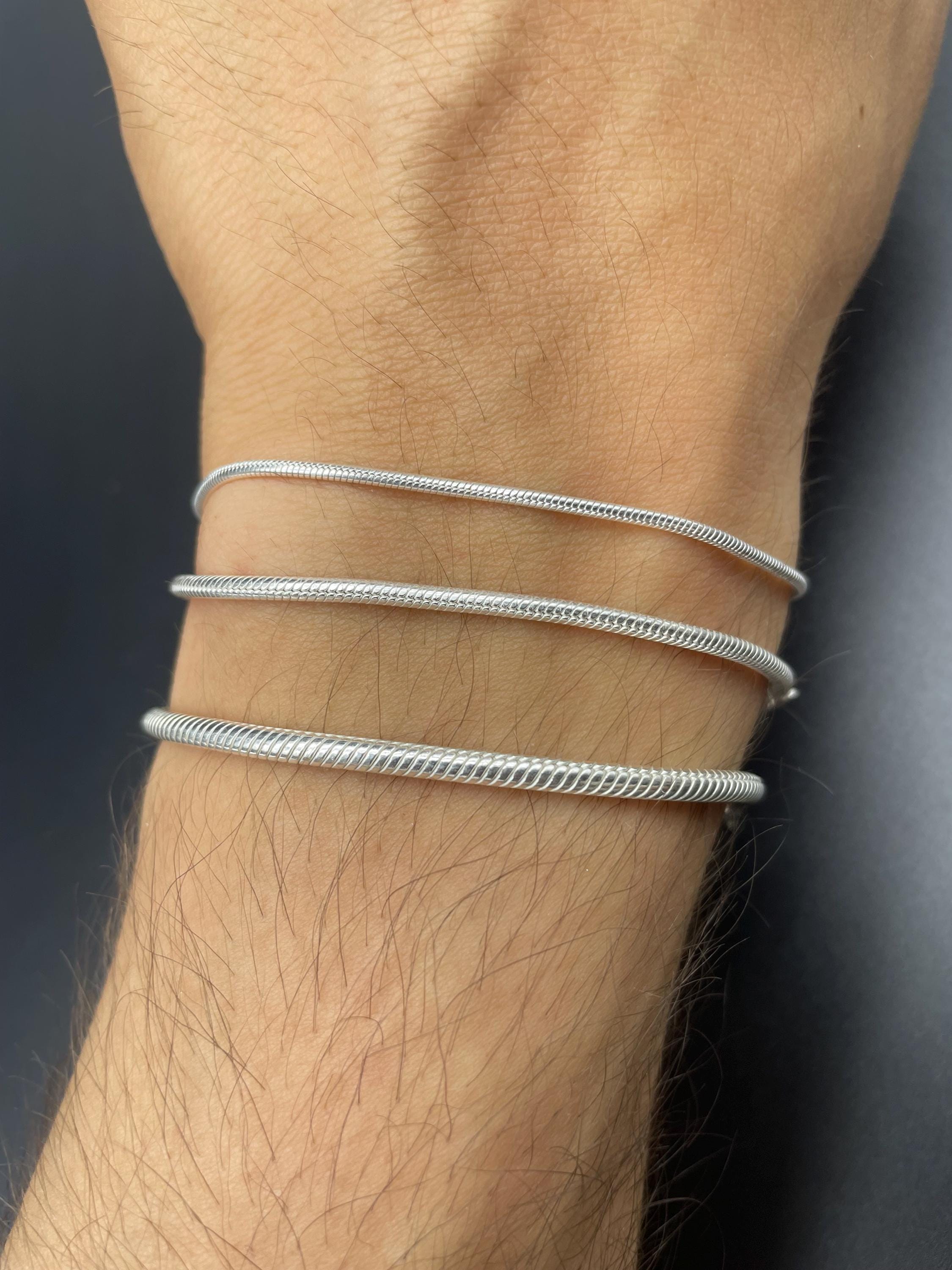 Bracelet Chaîne Hareng en Argent Sterling 925, Bracelet Chaîne Serpent, Cadeau pour Femme, Chaîne Homme Solide, Chaîne Serpent Plate