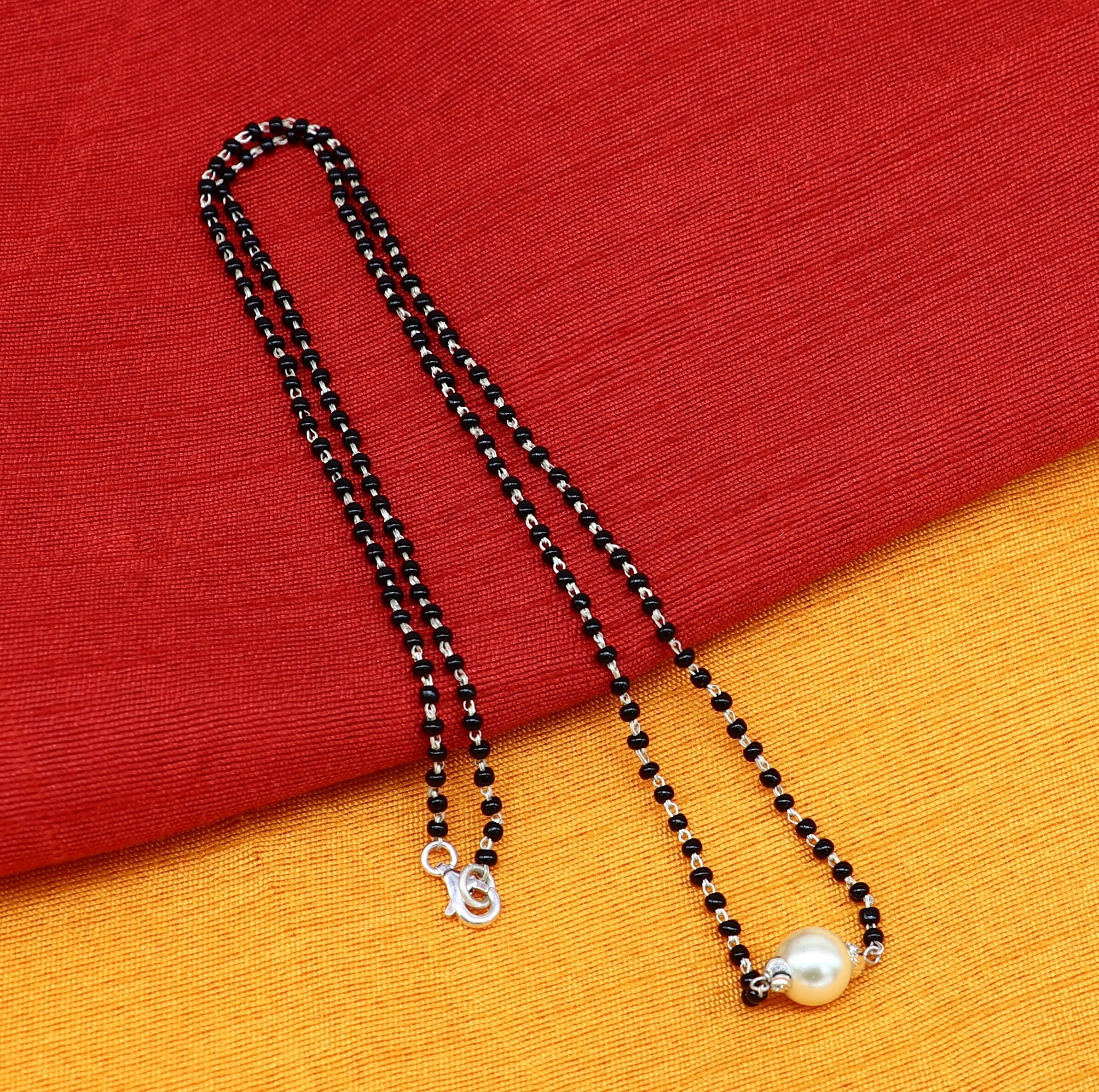 Collier chaîne de perles noires en argent sterling 925 pur, pendentif perle blanche vintage, ensemble de colliers Mangalsutra pour mariées de style tr