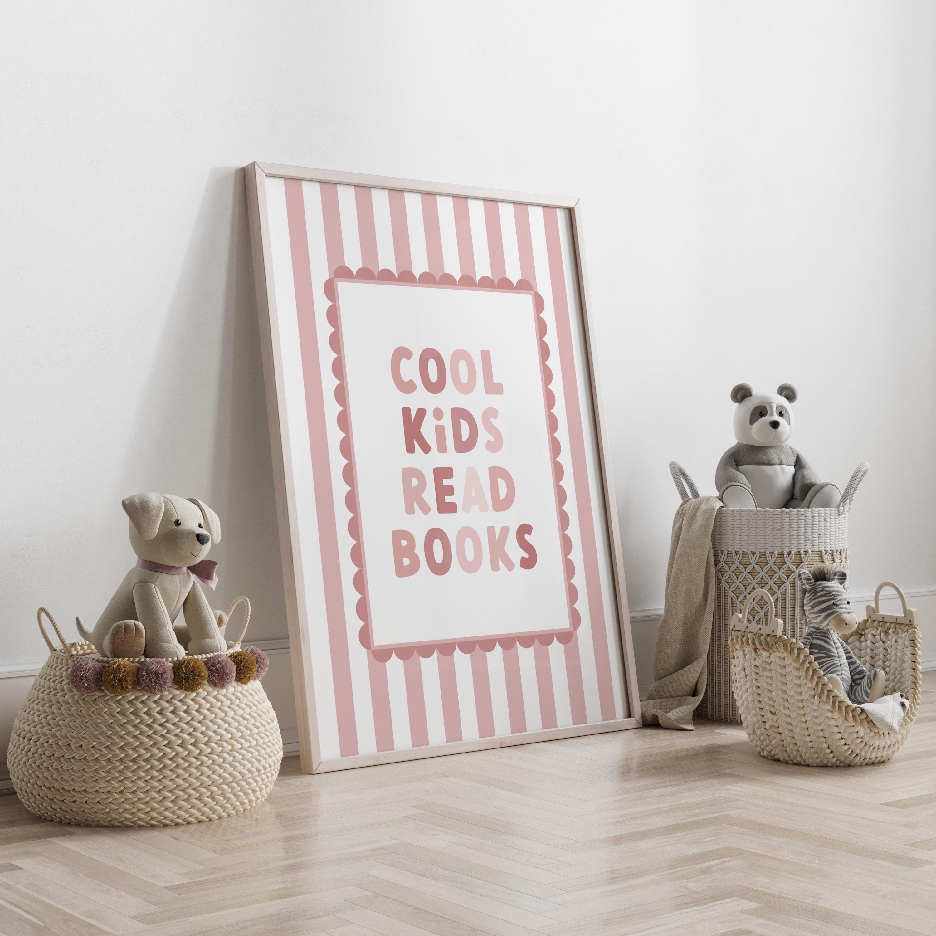 Impression de livres pour enfants cool / art mural rose pour chambre d'enfant, estampes de coin de lecture, estampes livresques, art mural de salle de