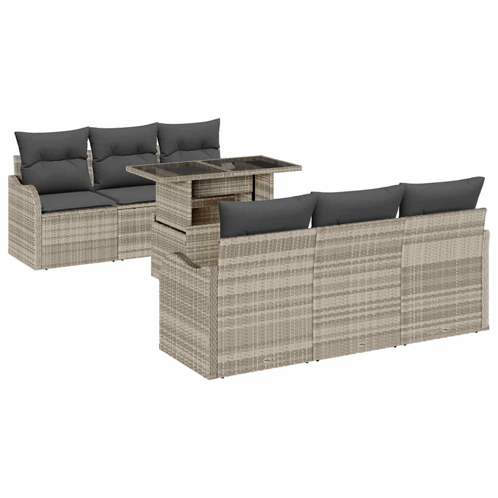 vidaXL Garten-Sofa-Set 7 pcs Hellgrau 100 x 55 x 73 cm Poly Rattan Image