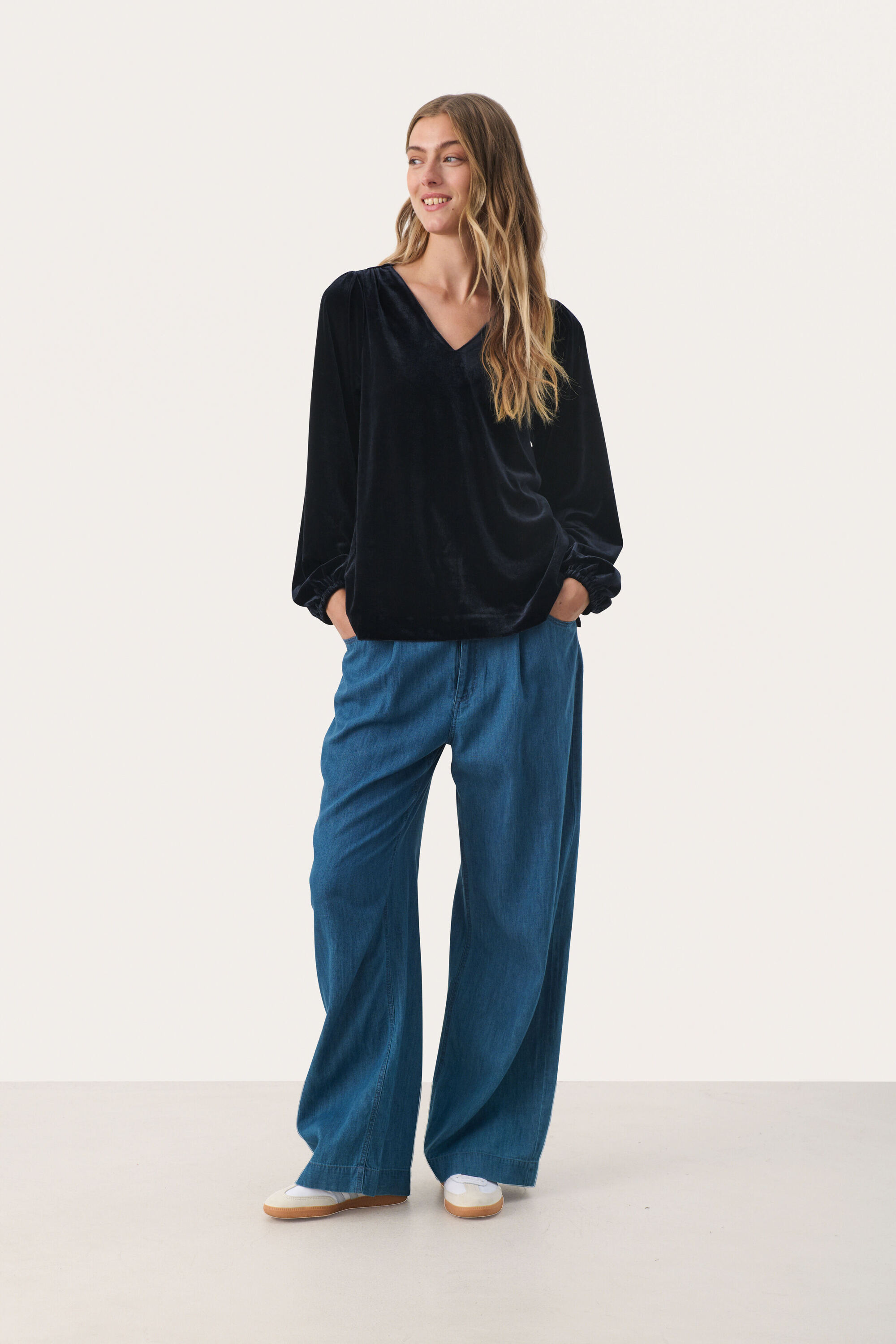 Langarm-Bluse Gerade Passform Dark Navy Image