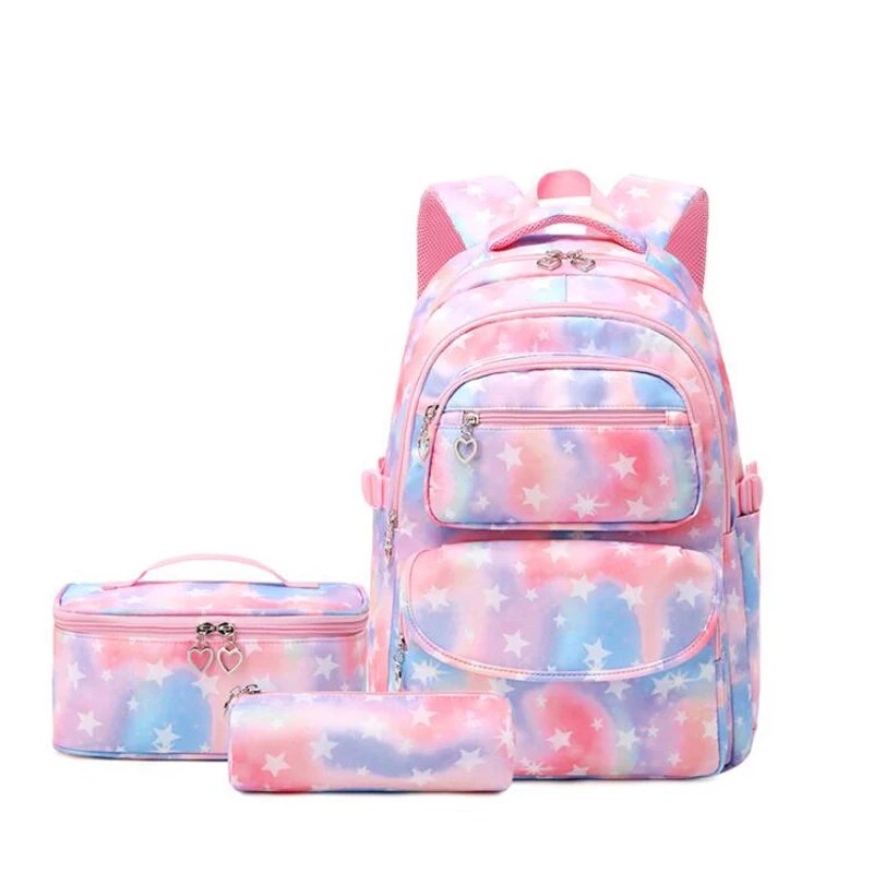 Sac d'école pour filles, sac à dos de point pour jeunes, 3 pièces/ensemble, sac de livre pour enfants, trousse à crayons d'école étanche, boîte à déjeuner Mochila 2025