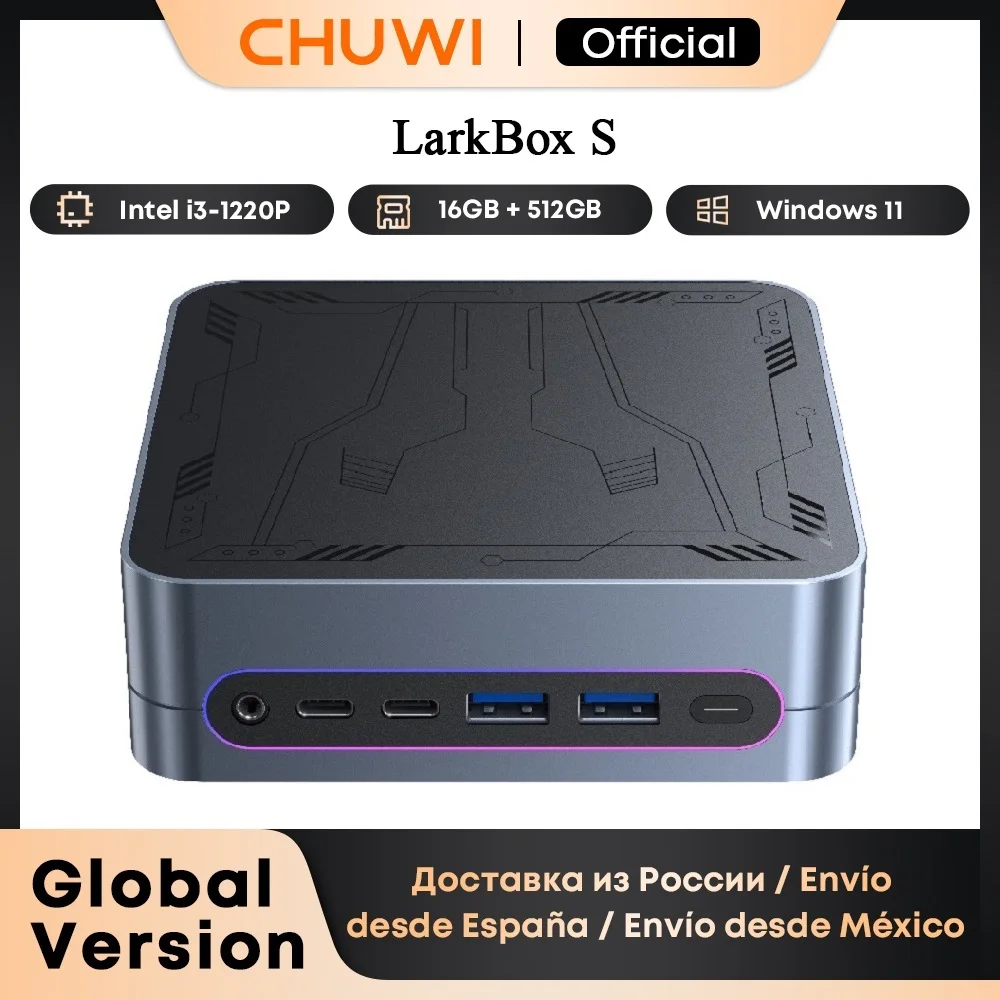 CHUWI-Mini PC LarkBox S, Core 1220P, 16 Go de RAM, 512 Go de SSD, PC de jeu, ordinateur de bureau de plongée UHD, Windows 11 avec lumière RVB