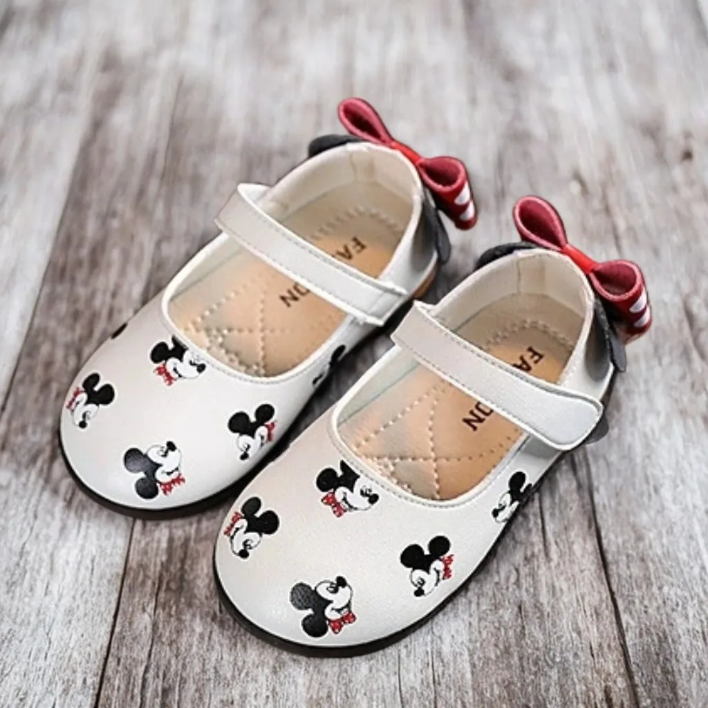 Disney chaussures décontractées enfants Mickey Mouse chaussures pour filles en plein air blanc rose en cuir PU enfants chaussures plates doux enfant en bas âge taille 21-30