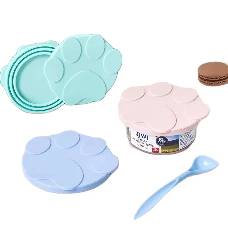Couvercle Portable en Silicone 2-en-1 pour Boîtes de Conserve Chien Chat, Cuillère Scelleuse de Nourriture, Couvercle de Rangement pour Aliments pour Animaux, Couvercles de Conservation de la