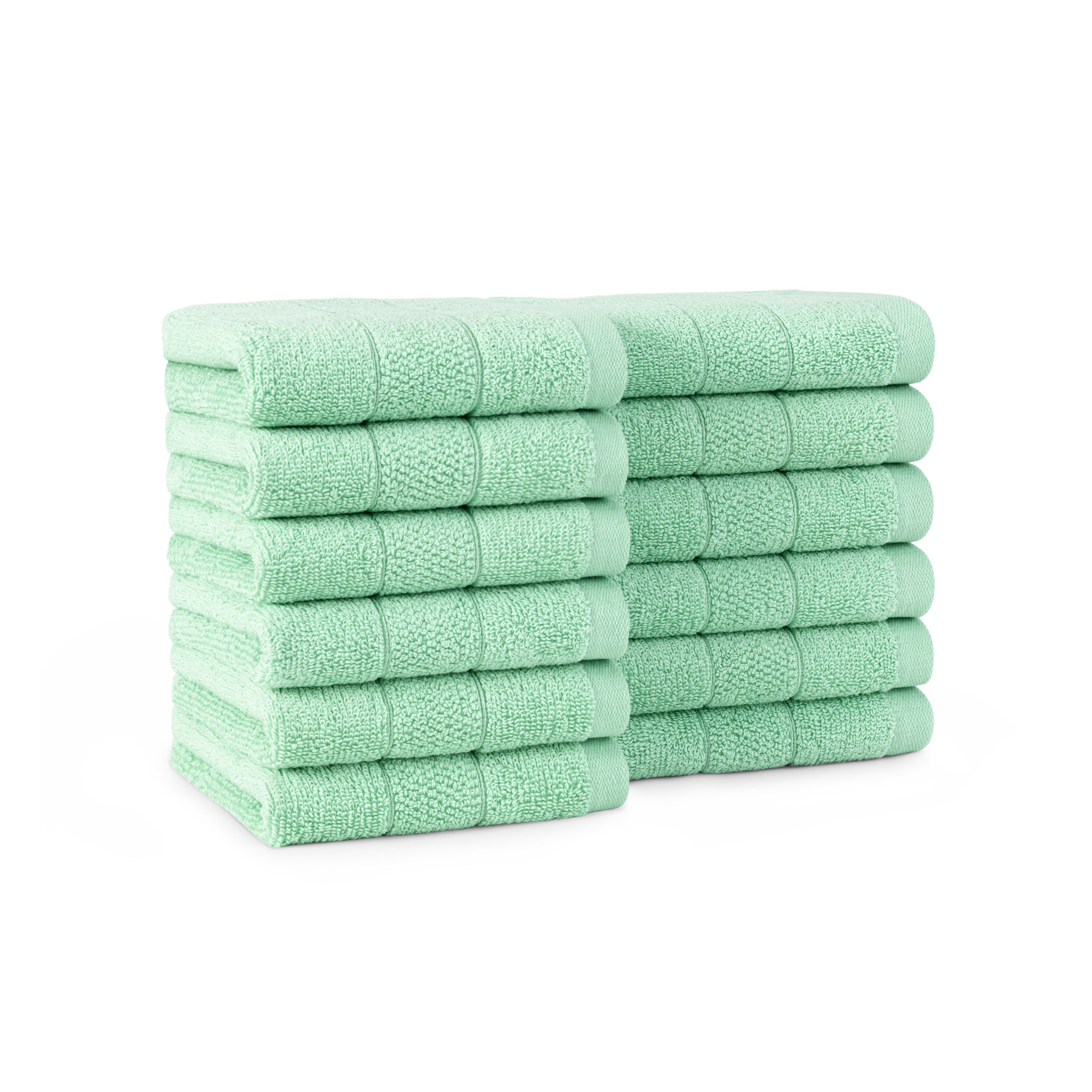 Arkwright Home Family Essentials Washcloths (Pack of 12), 12x12, Cotton, Green (P-FEWC-12PK-SG)