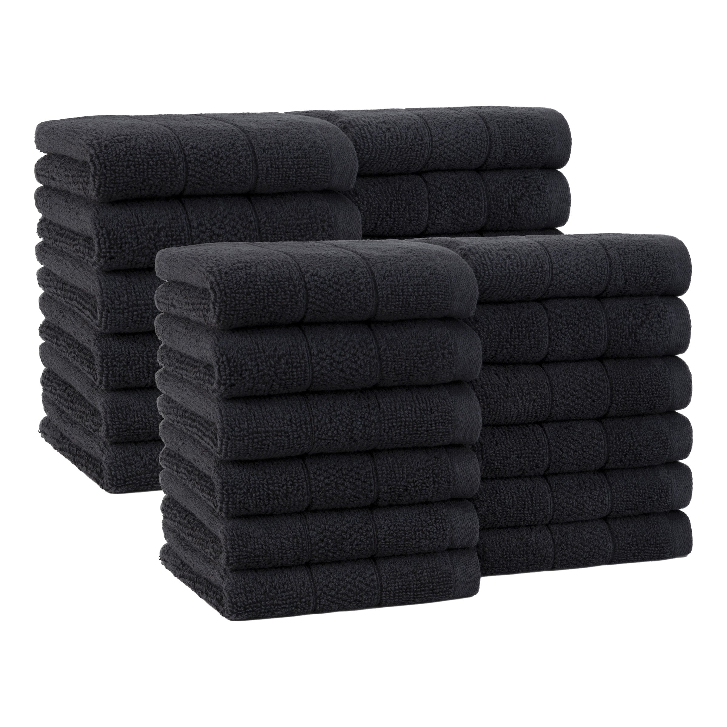Arkwright Home Family Essentials Washcloths (Pack of 24), 12x12, Cotton, Black (P-FEWC-24PK-BK)
