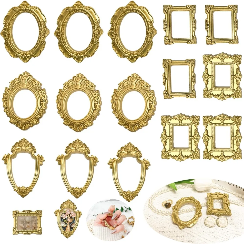 15PCS Vintage Resin Picture Frame - Mini Photo Frame Tiny Antique Frames Small Picture Frame Oval Rectangle Wall Hanging for DIY