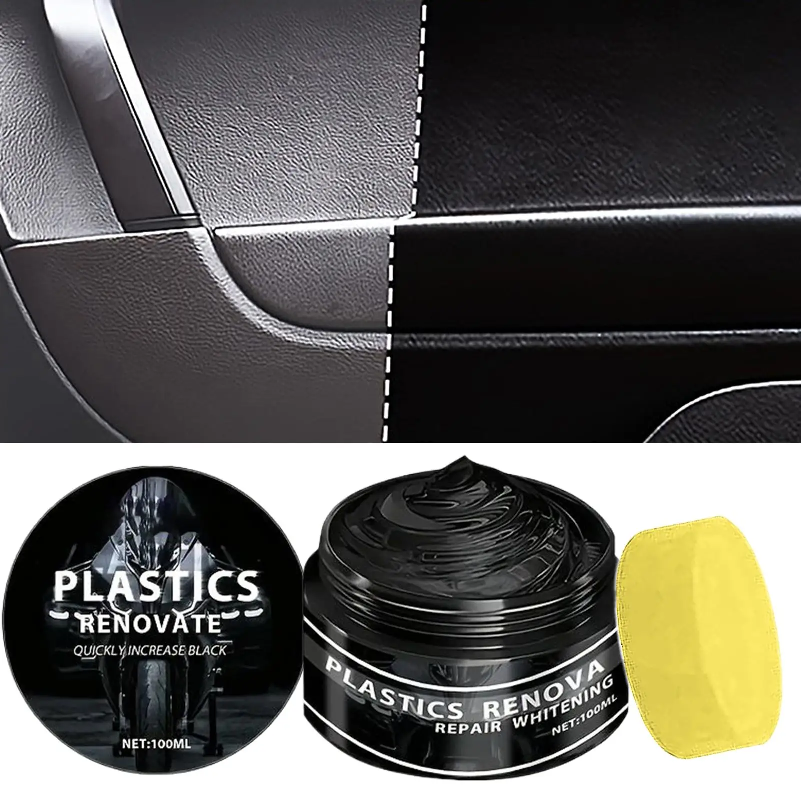 100 ml Black Trim Restorer Auto-Innenraum-Restaurator, lichtbeständiges, schnell trocknendes, hochglänzendes UV-Schutz-Gummi-Reparaturwachs Image