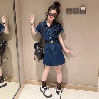 Jeansrock, Sommerkleid für Mädchen, Prinzessin, Mädchen, Party, koreanische Kinderkleidung, 2025, 4-jährige Kleider ab 8 bis 14 Jahren, elegant Image