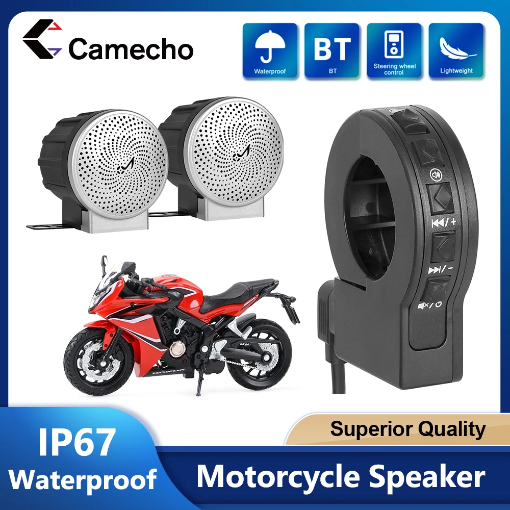 Camecho Motorradlautsprecher IP67 wasserdichter Bandcontroller Hochgeschwindigkeits-Bluetooth-Übertragung mit Lenkradsteuertasten Image