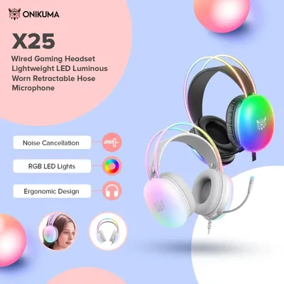 ONIKUMA X25 NEUE Kopfhörer mit VOLLSTÄNDIGEM RGB-LED-Licht Gaming-Headset Computer-Kopfhörer für PC Gamer KOL Image