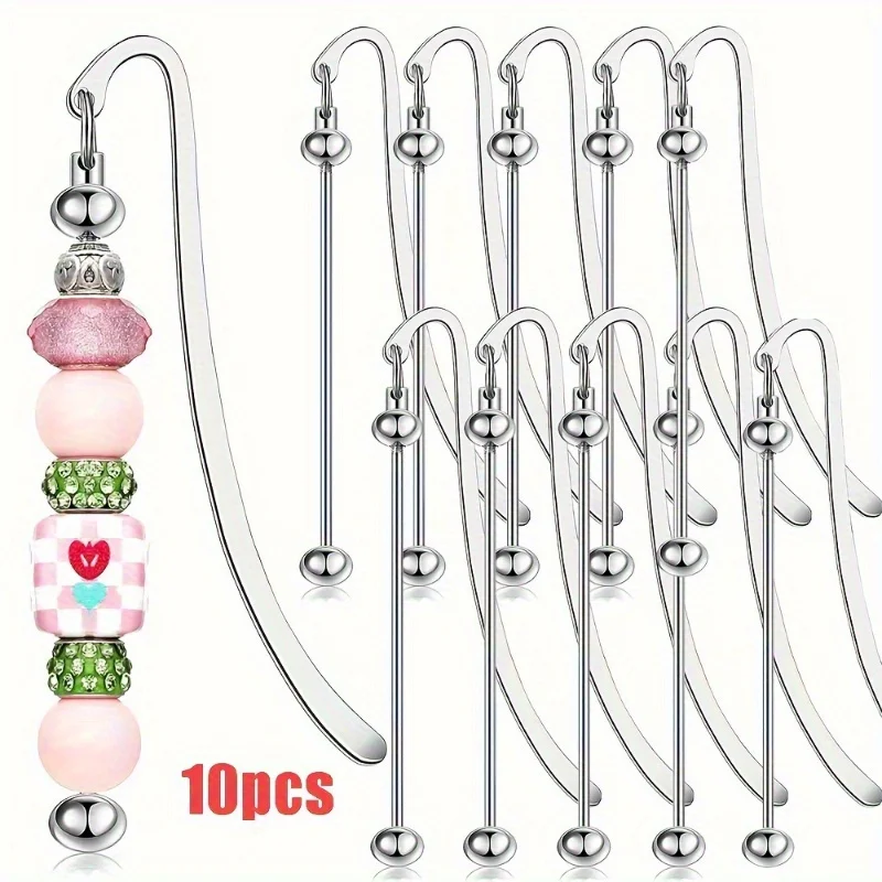10 Stück silberne Perlen-Lesezeichen zum Selbermachen, leere Metall-Lesezeichen für Perlen für Buchliebhaber Image