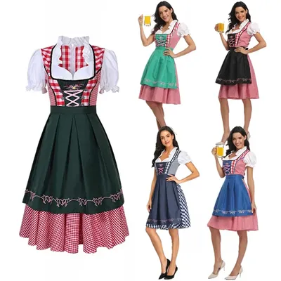 Klassisches Oktoberfest-Dirndl-Kleid für Damen, bayerisches Bier, Festivals, Kellnerschürze, Dienstmädchen-Kostüm für Cosplay Image