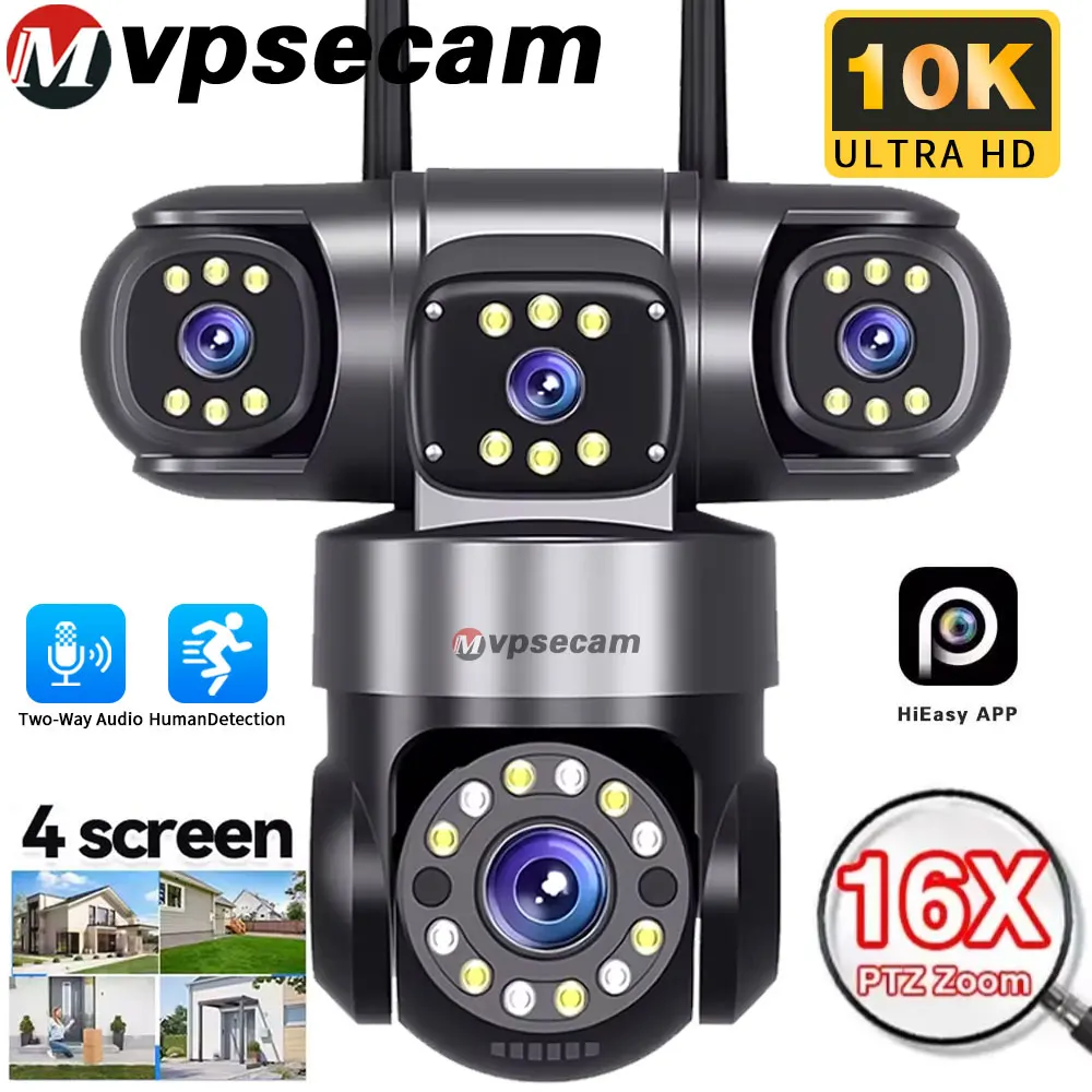 4 Linsen 4 Bildschirm 360 ° PTZ-Überwachungskamera für den Außenbereich, 10K, 20 MP, 16-facher Zoom, kabellose CCTV-Überwachung, PTZ-Kamera, Sicherheitsschutz Image
