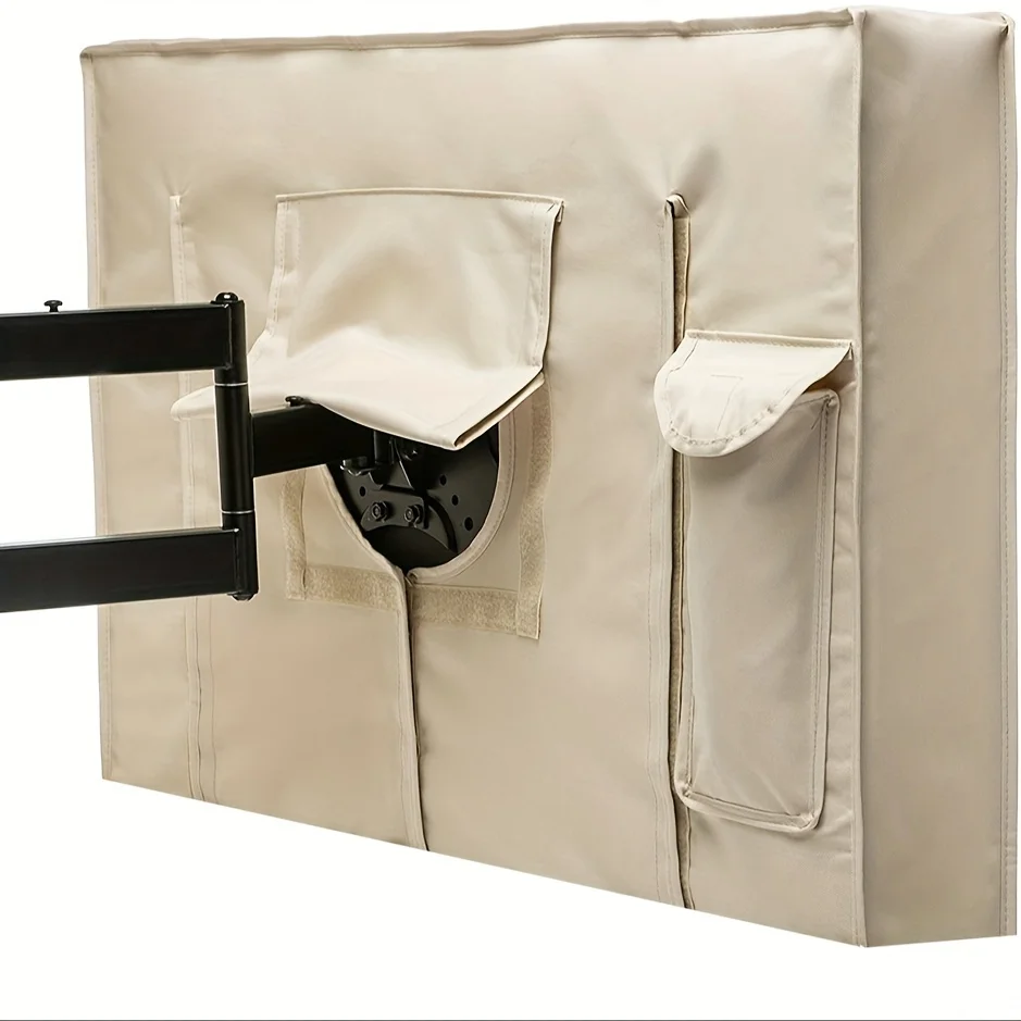 Wasserdichte und winddichte Outdoor-TV-Abdeckung, geeignet für 52-Zoll-Flachplatten – Beige, langlebiger Displayschutz aus 600D-Stoff Image