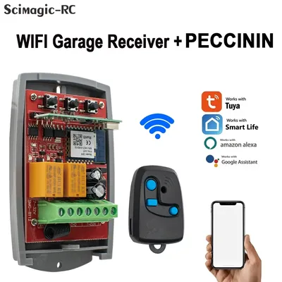 WIFI Garage Tuya Smart Gate Roller Sliding Door Receiver 2CH Opener Dry Contact With Rolling Code PECCININ TX 3C Remote Control