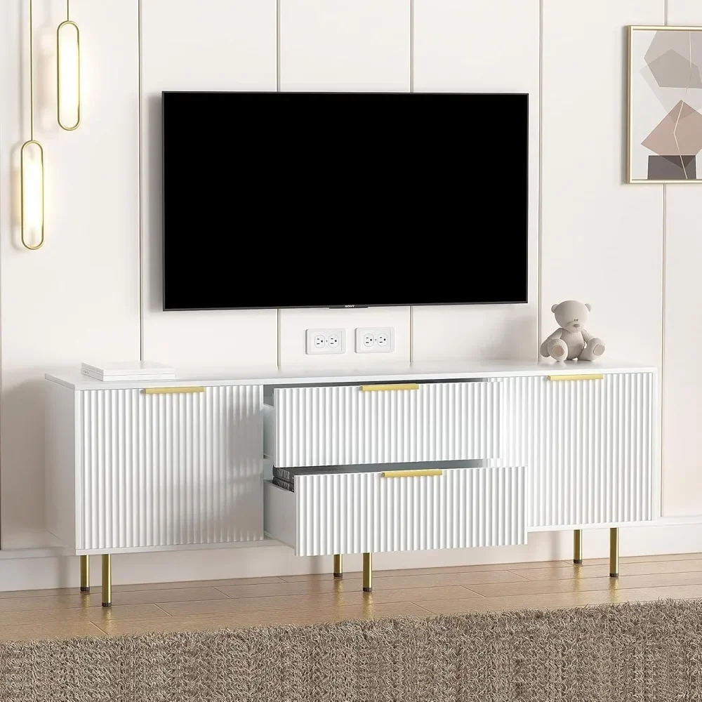 TV Stand for 65+ Inch TV, Mid Century Modern TV Stand for Living Room, Entertainment Center with Storage & 2 Drawers