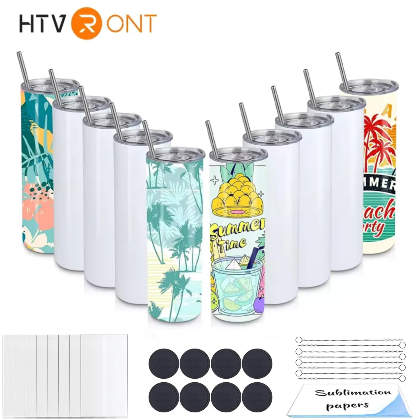HTVRONT 8er-Pack 20 OZ Sublimationsbecherrohlinge Skinny Straight in Bulk, isolierter Sublimationsbecher aus Edelstahl Image