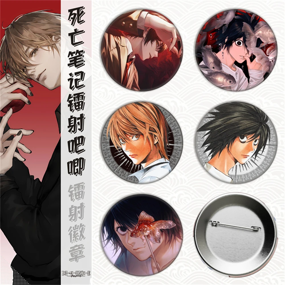 58mm Anime DEATH NOTE Yagami Light Misa Amane Ryuk Cosplay KOSTÜM Abzeichen Pin SPTE Weißblech Brosche Prop Geschenk Image