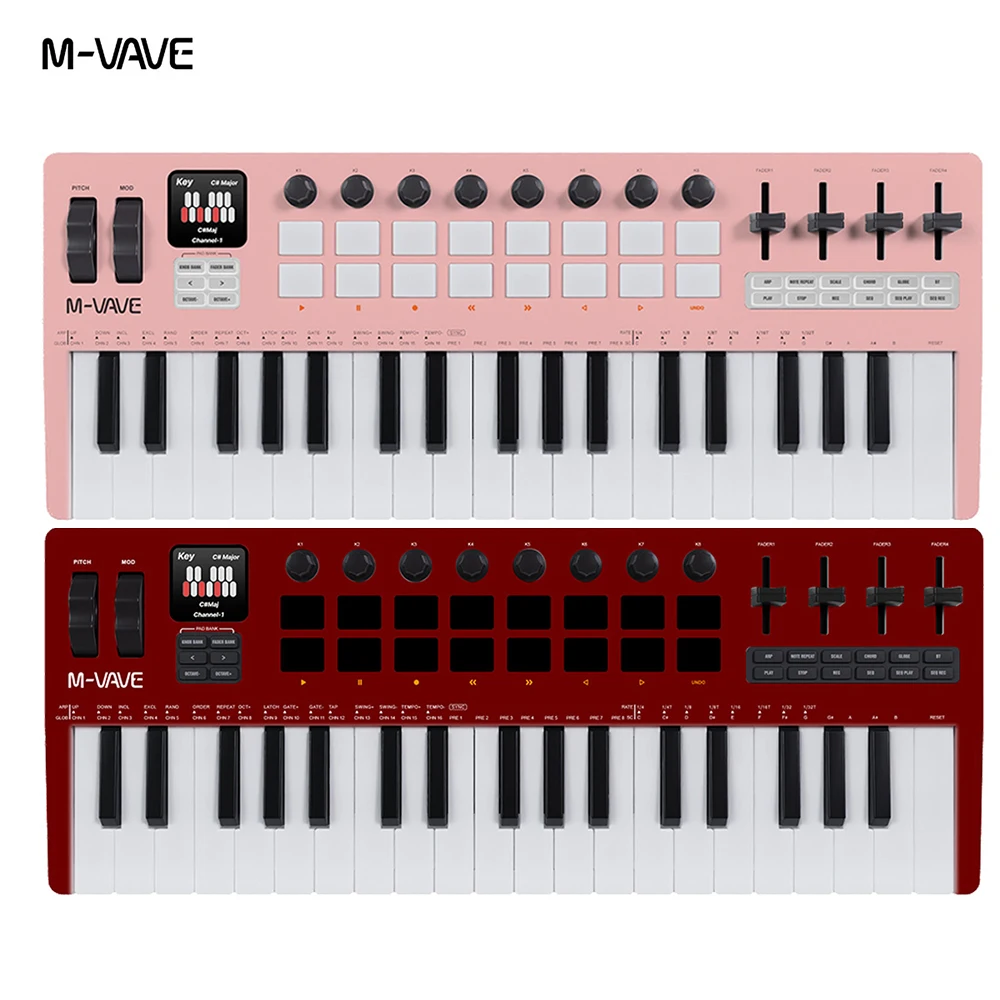 M-VAVE SMK-37 PRO 37-Tasten-MIDI-Tastatur, 16 Drum-Pads, Schallquelle, Farbtastatur für mehrere Systeme, unterstützt drahtlose Verbindung Image
