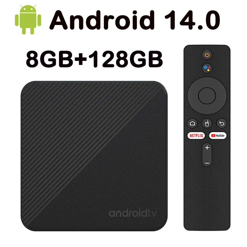 Android14.0 Smart TV Box Bluetooth 5.2 Video-Dekodierung 4K 2,4 & 5G 8G + 128GB ROM Dual WIFI HDR 10+ Netflix Media Player Set-Top-Box Image