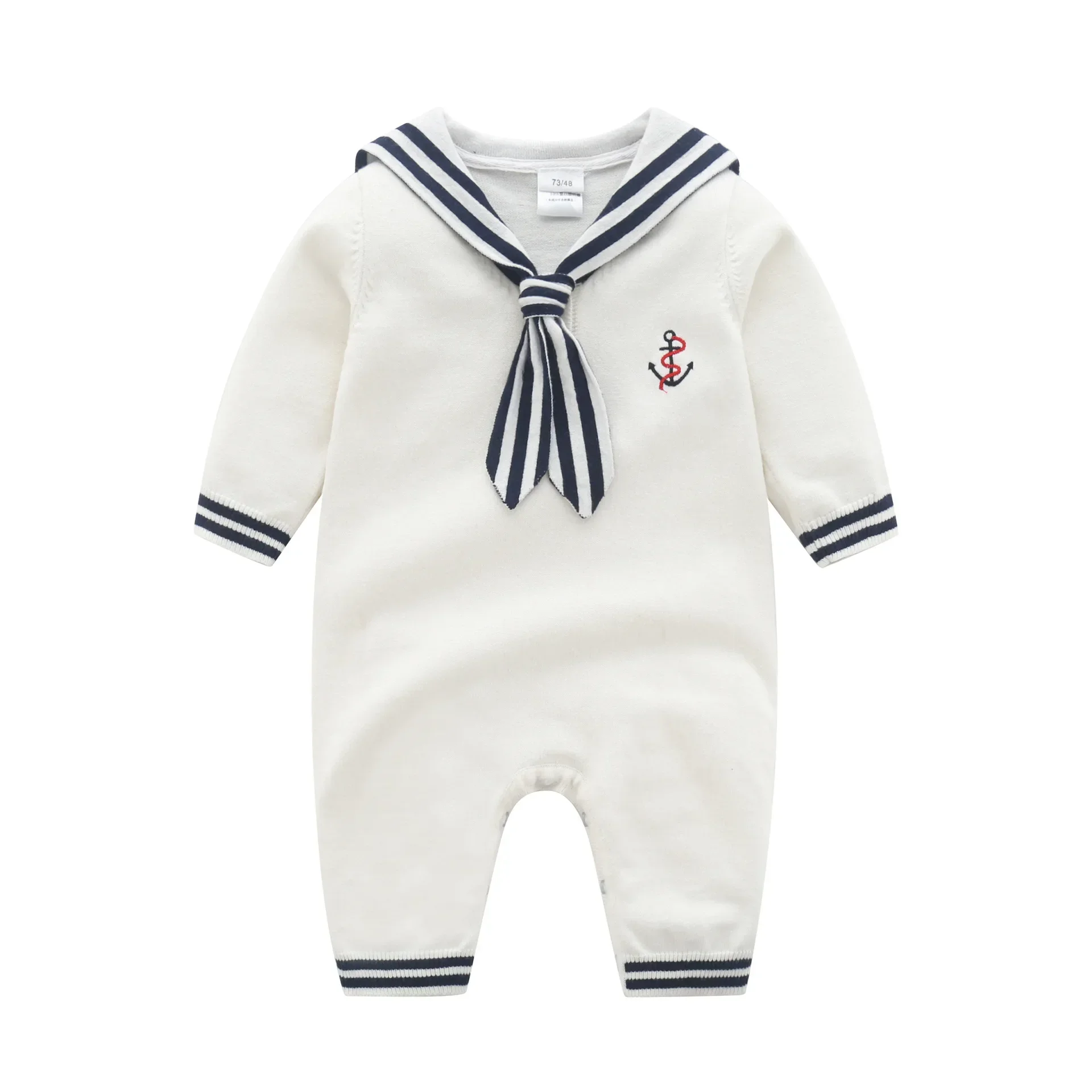 Mode Baby Jungen Seemann Stram pler Herbst weiß Langarm Neugeborenen Säugling Baumwolle gestrickte Overalls Outfits Winter Kleinkind Kleidung Image