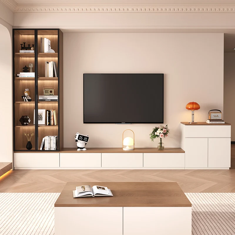 TV-Ständer mit massivem Holzboden, Aufbewahrung für Wohnzimmer, vertikale Vintage-TV-Ständer, weiß, modern, Centro De Entretenimiento, TV-Möbel Image