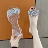 Fanceey PVC Jelly Glänzende Schuhe Blumen Damen Sandalen Transparente Slip-Ons Slides Sommer Lässige Flache Sandalen Plus Größe 41