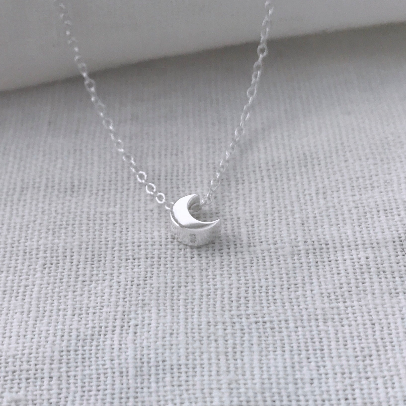 Collana in argento sterling, collana con luna crescente, collana a strati, collana delicata, collana con luna in argento, collana con luna, ciondolo c