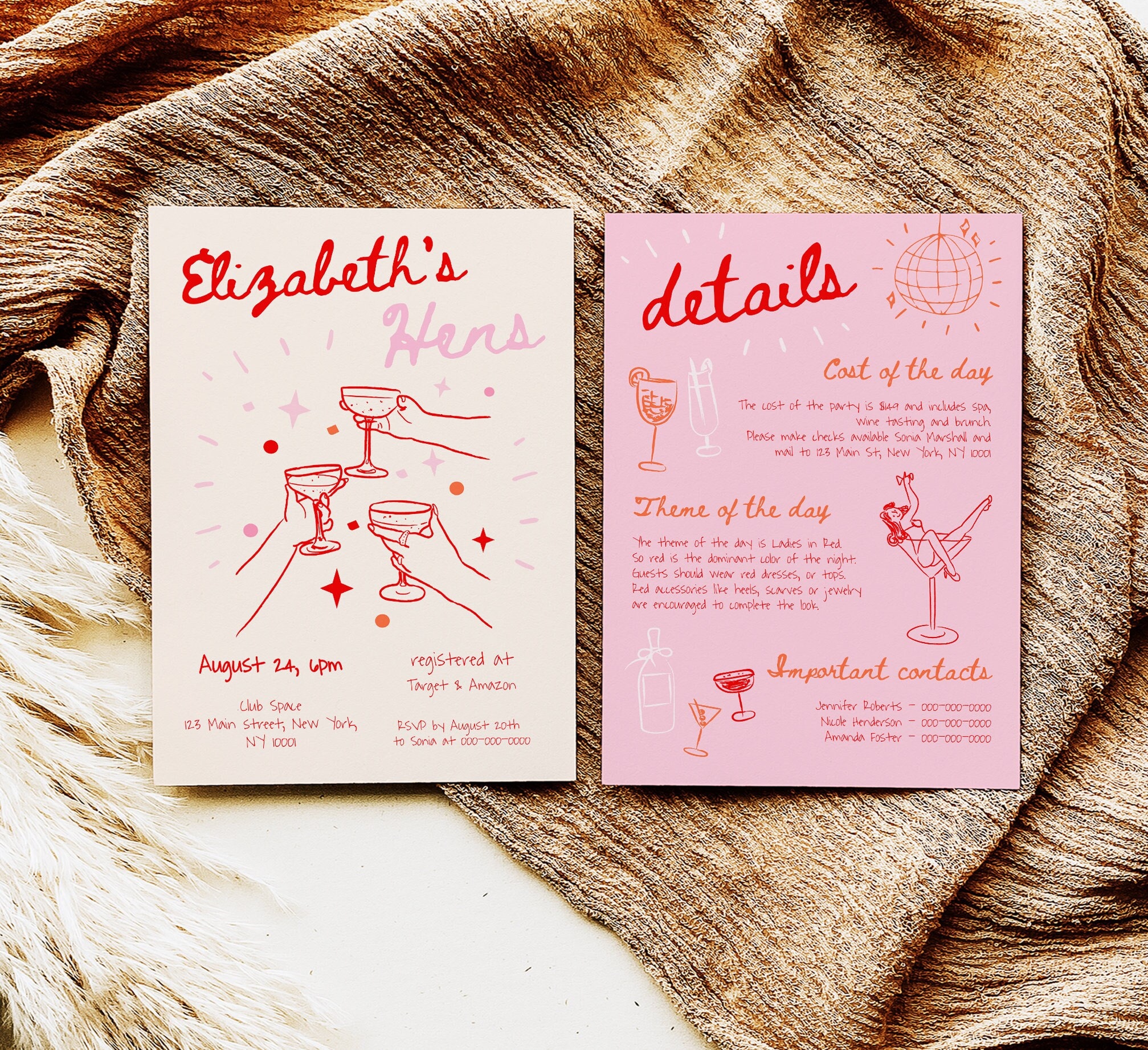 Modello di invito per addio al nubilato disegnato a mano, invito per addio al nubilato stravagante, invito per addio al nubilato, invito per addio al