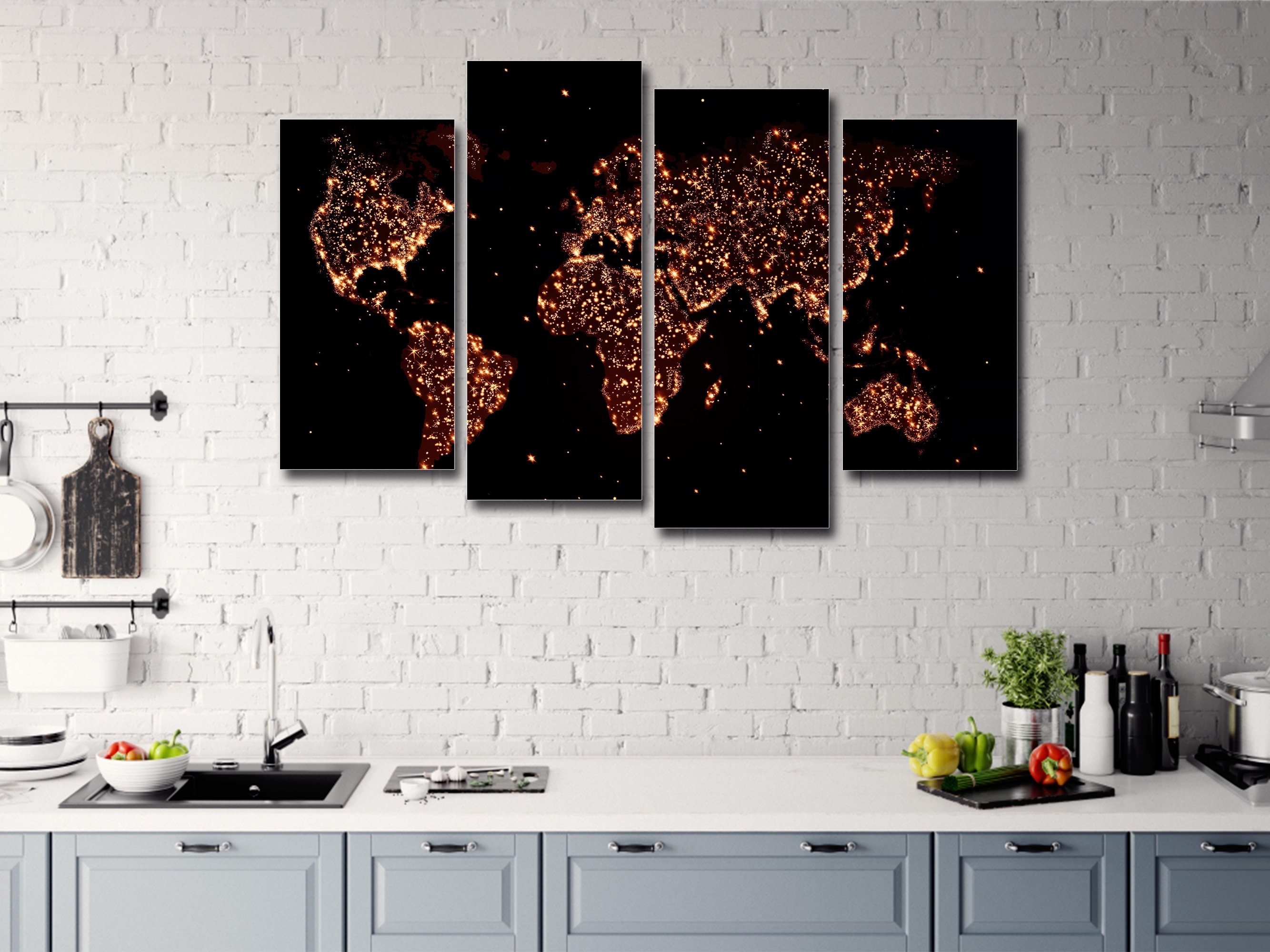 Mondo di notte Astratto 4 pezzi Tela Wall Art, Grande tela incorniciata 4 pezzi Wall Art, Extra Large incorniciata 4 pannelli Tela Wall Art Decor