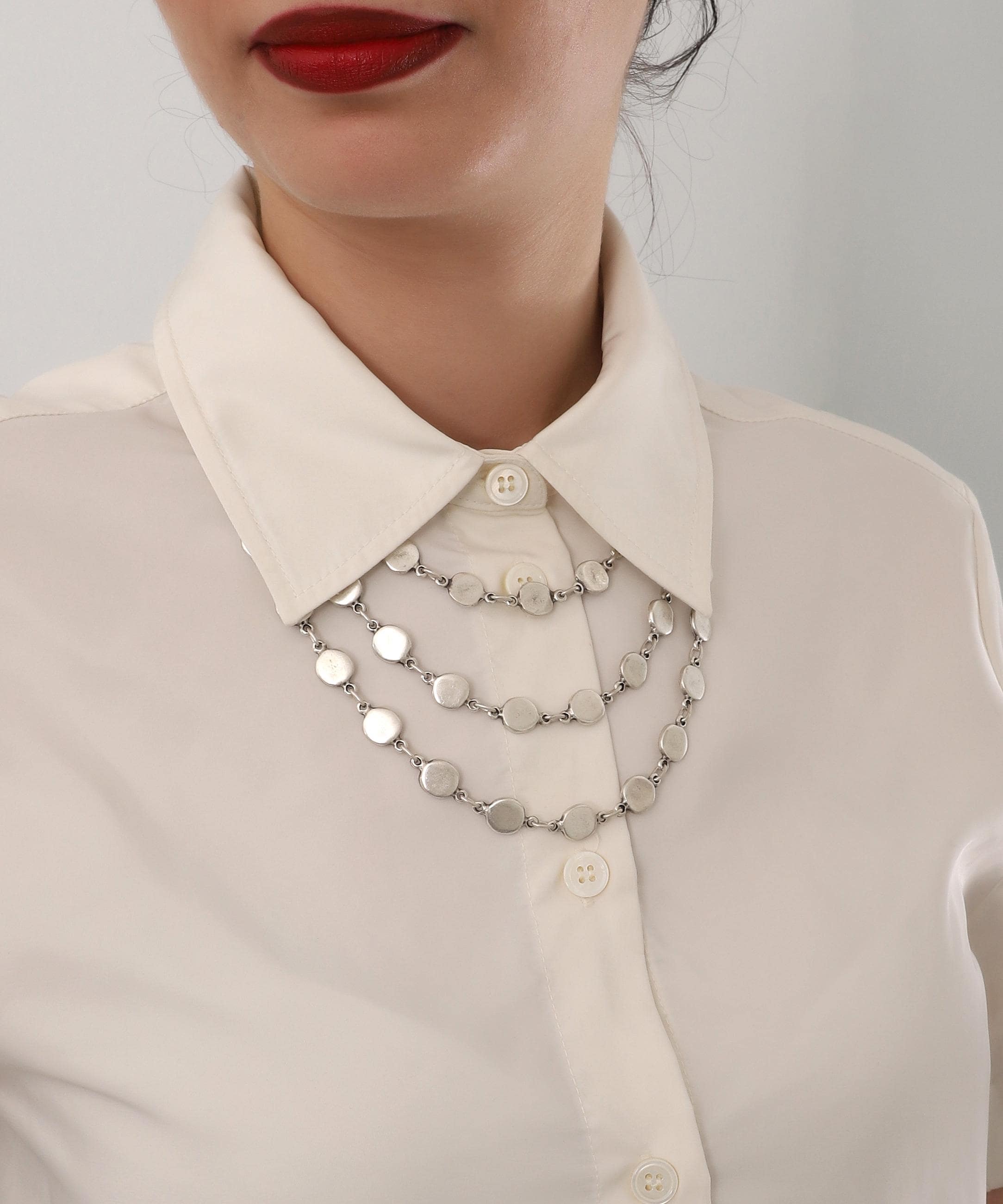 Collana in argento con tre catene, collana boho da donna, collana a maglie grandi, gioielli boho fatti a mano, regalo per lei, collana lunga da donna