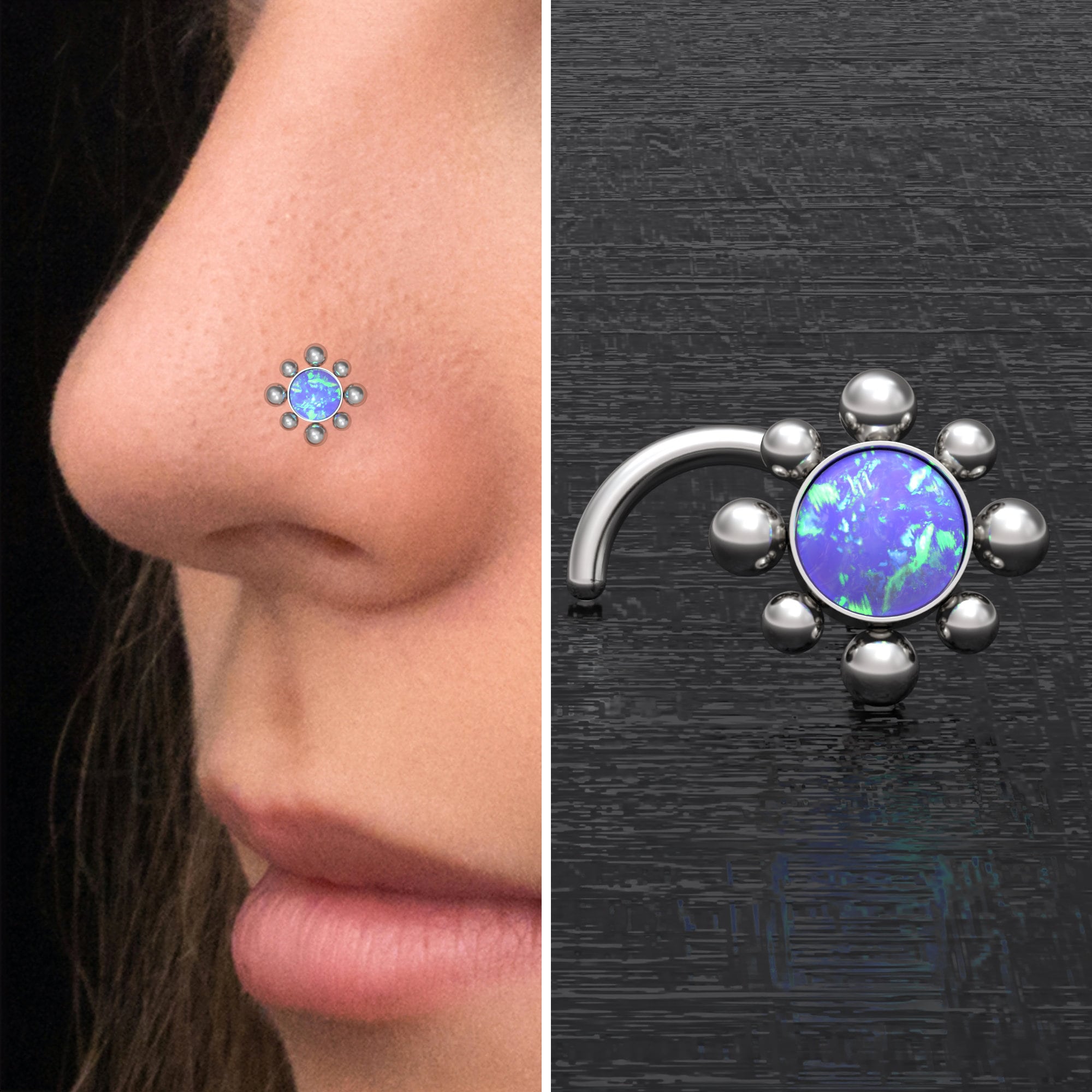 Piercing al naso in opale, acciaio chirurgico, osso nasale, vite nasale, orecchino nasale, perno nasale, piercing al naso, anello per narice 22 g 20 g