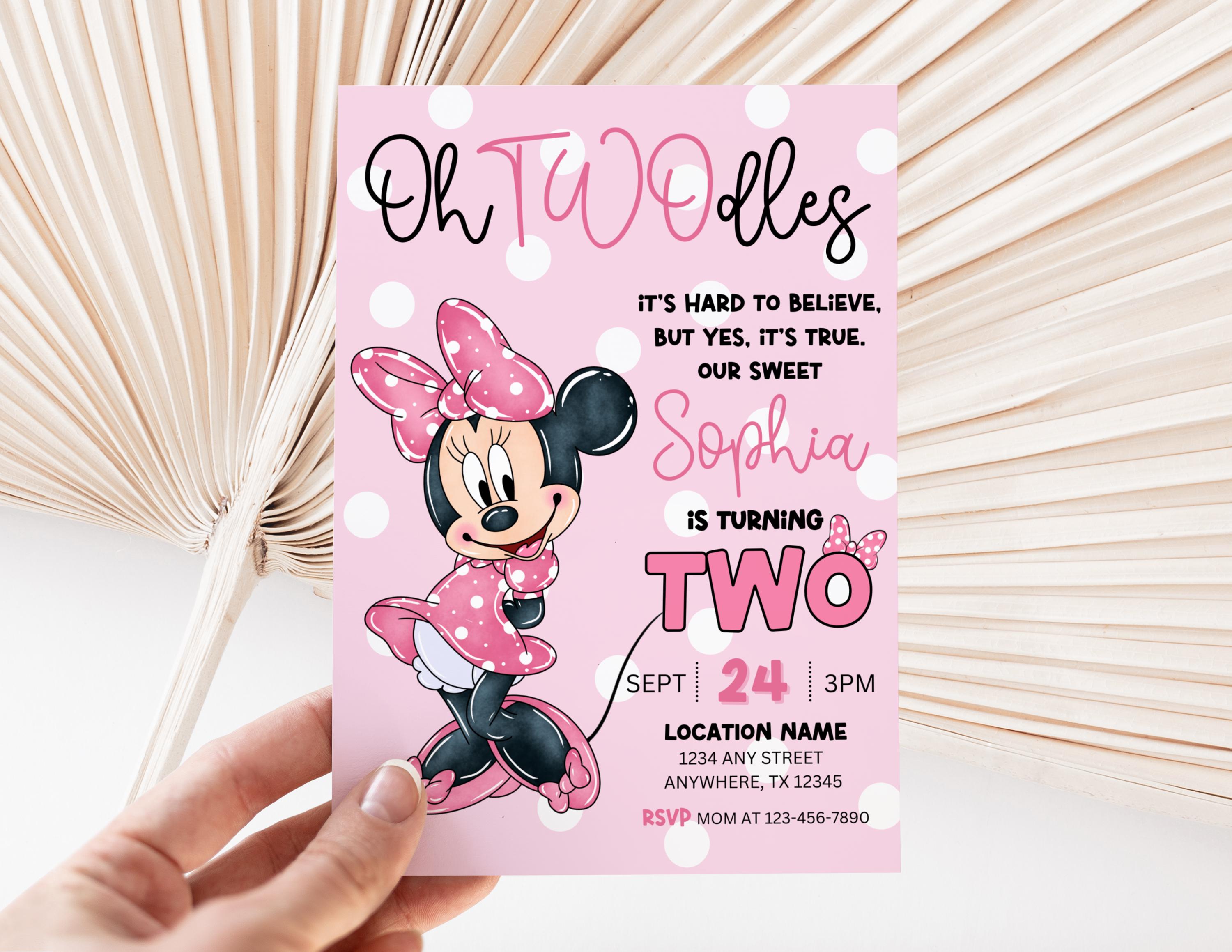 Invito di compleanno Oh TWOdles modificabile Minnie per la festa del 2o compleanno Invito carino per il secondo compleanno di un topo Invito Oh Twodle