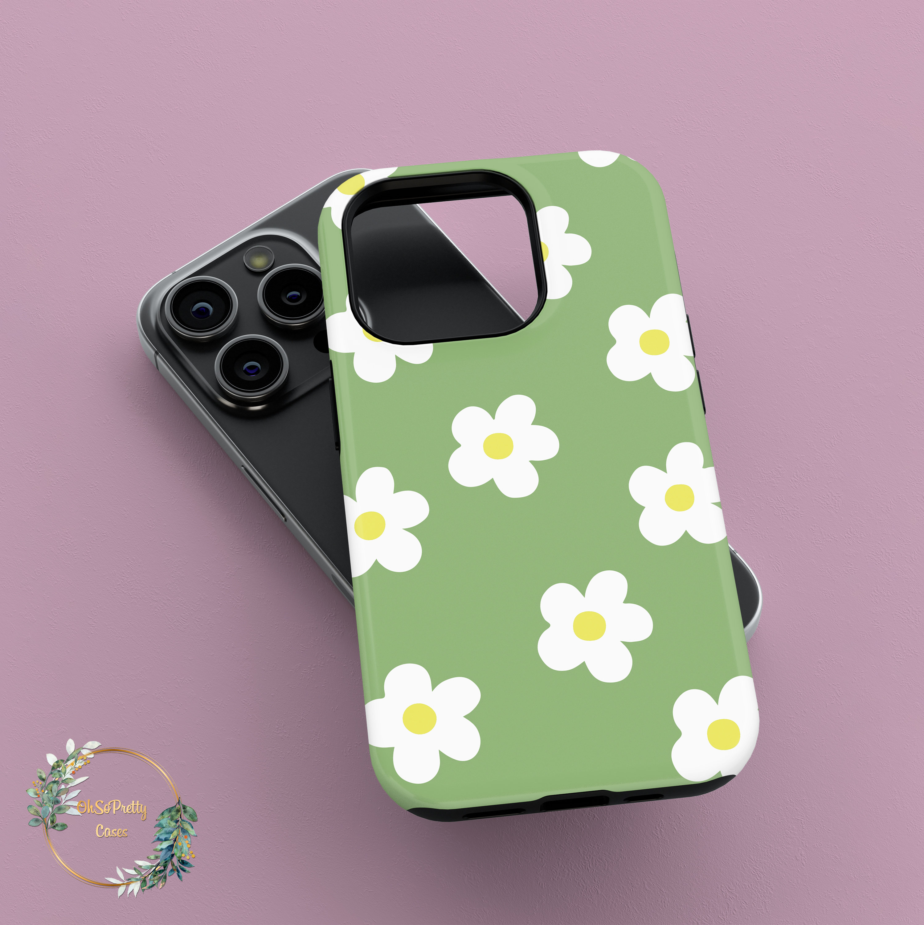 Custodia Daisies Green per Google Pixel 8 7 Pro, custodia Pixel 6a 6 Pro, custodia Google Pixel 3, custodia Pixel XL 2, Google Pixel 3, custodia OnePl