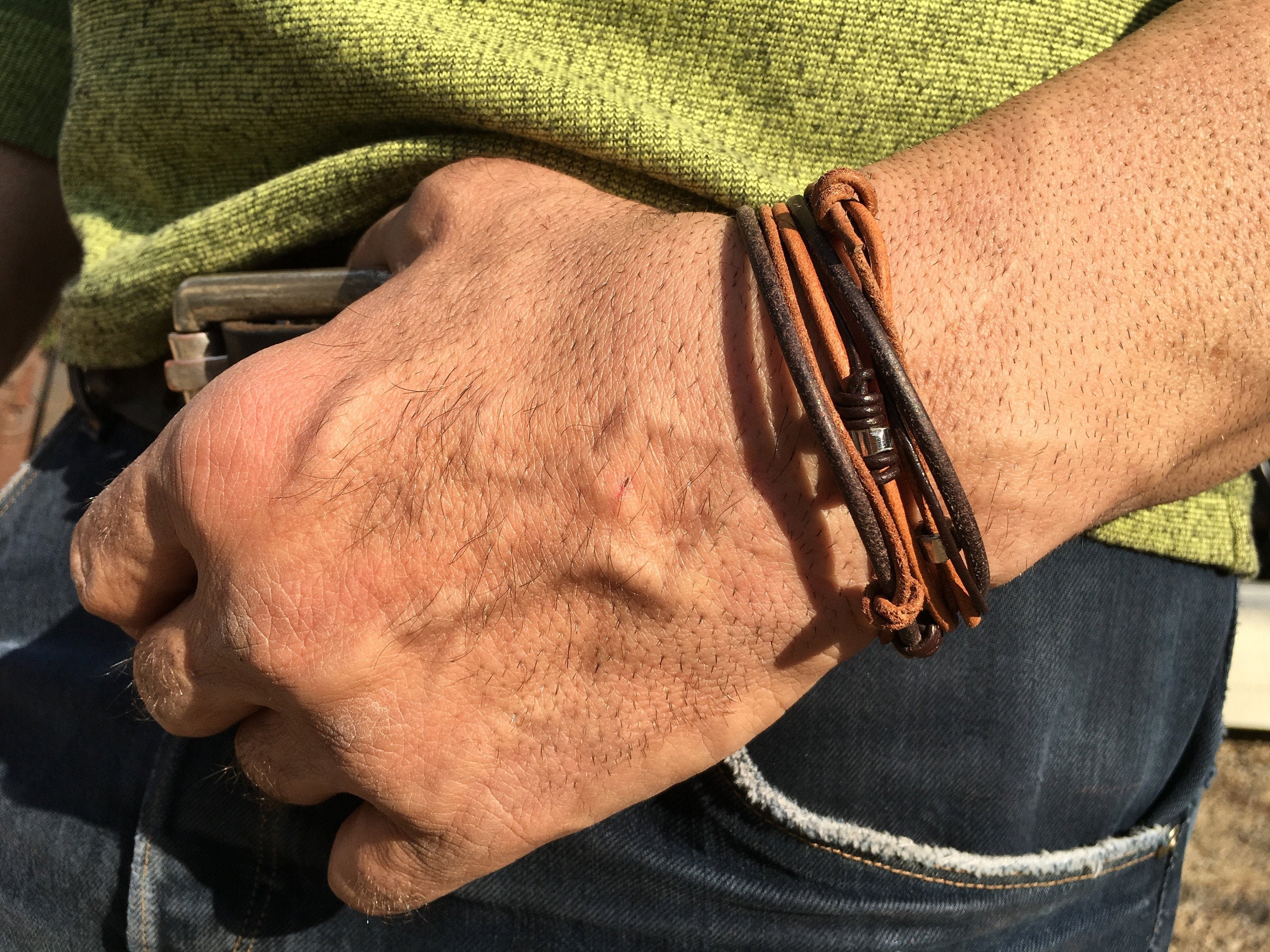Bracciale da uomo, Bracciale avvolgente in pelle, Bracciale da uomo in pelle, Bracciale da surfista, Marrone antico, Bracciale in cordino di pelle