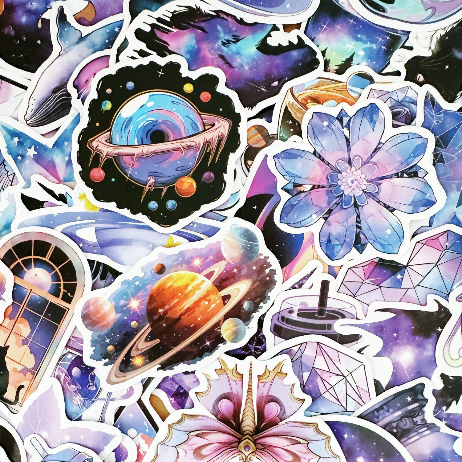 50 adesivi in vinile con tema galassia / adesivi estetici spaziali per diario, laptop, bottiglia d'acqua / confezione di adesivi celestiali, pianeti e