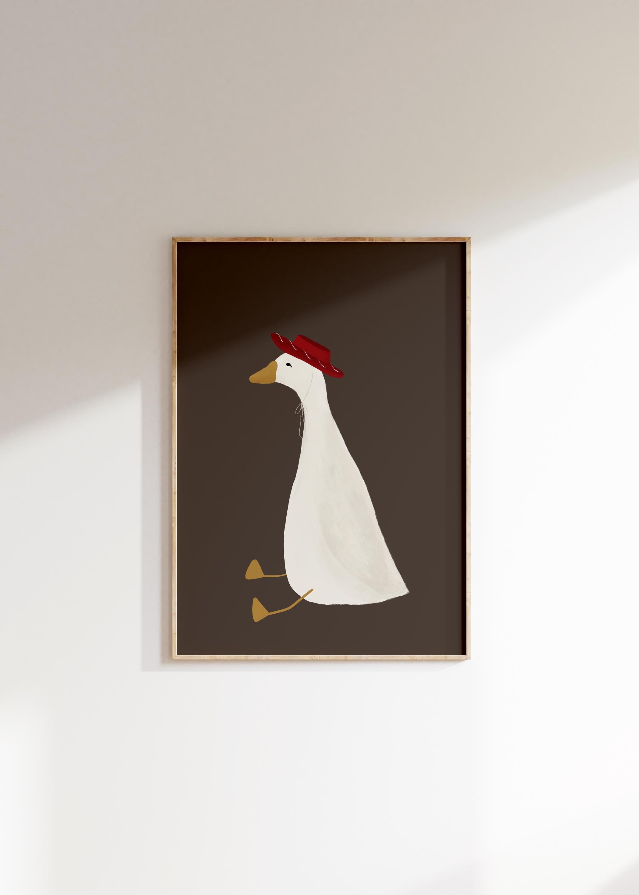 Silly Goose Wall Art, poster carino con oca, decorazione per cameretta dei bambini, stampabile con animali da fattoria, stampa vintage con cowboy, cap