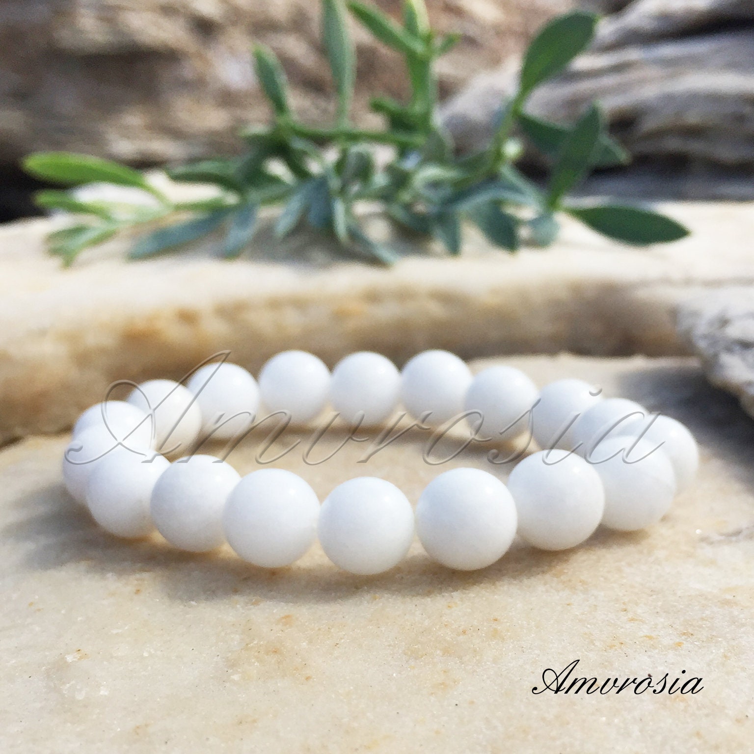 Bracciale in quarzo bianco - Bracciale in pietra di quarzo - Bracciale in cristallo - Bracciale in quarzo - Bracciale in perle di quarzo - Bracciale i